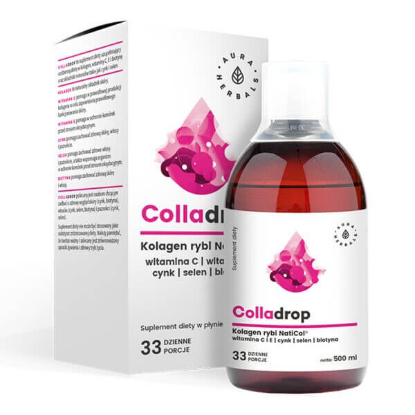 AURA HERBALS Colladrop - Kolagen rybi NatiCol z Wit. C w Płynie (500 ml) FilarZdrowia